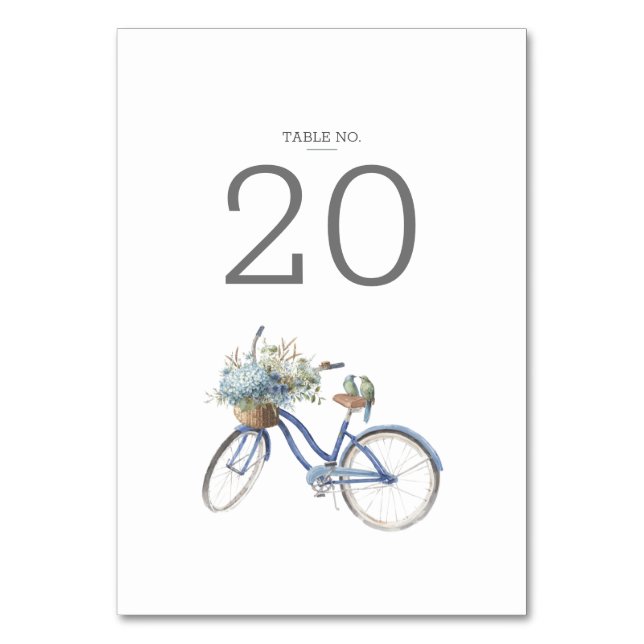 Bohemian Blue Floral Watercolor Wedding Table Number (Front)