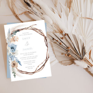 Bohemian Blue Floral Wreath Wedding Invitation