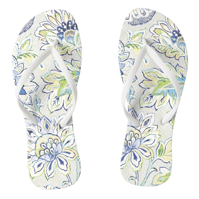 Bohemian Blue Flower Flip Flops (Footbed)