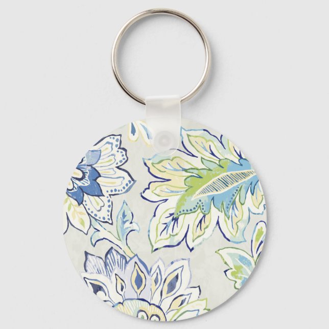 Bohemian Blue Flower Key Ring (Front)