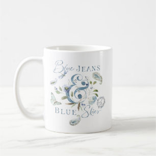 Bohemian Blue Green Floral Watercolor Quote Coffee Mug