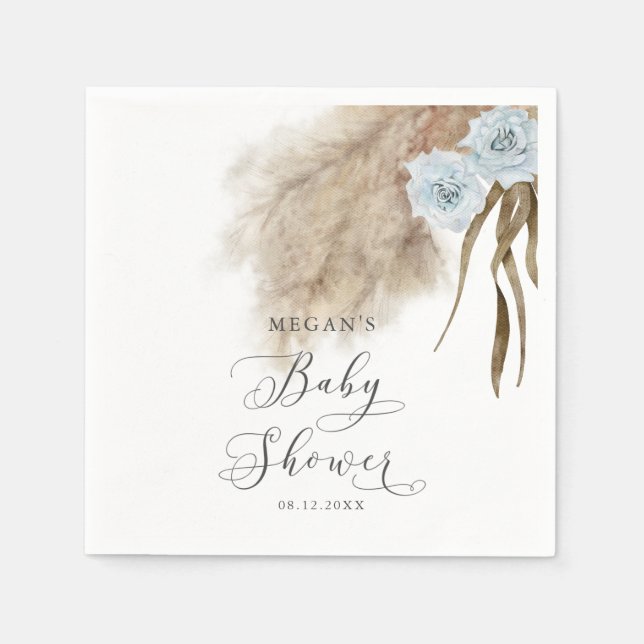 Bohemian Blue Pampas Grass Baby Shower  Napkin (Front)