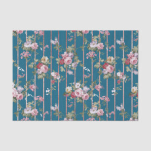 Bohemian blue pink red floral modern stripes tissue paper