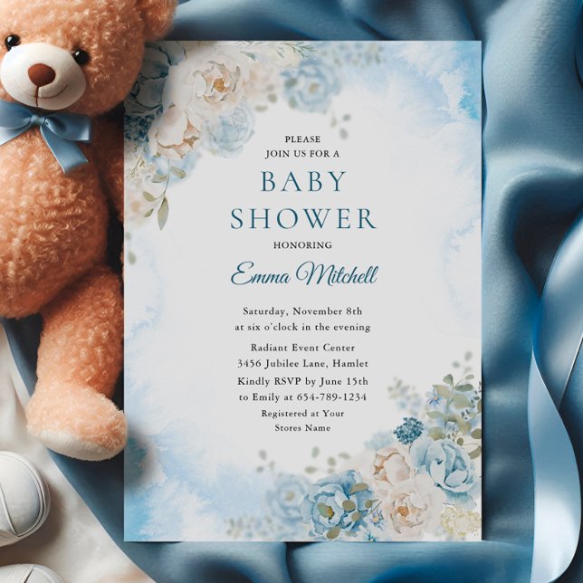 Bohemian Blue Rose Flowers Baby Shower Invitation (Creator Uploaded)