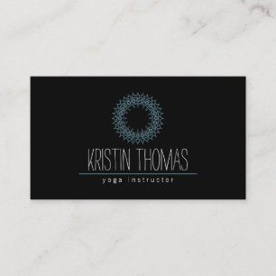 Bohemian Blue Sun Mandala on Black Business Card