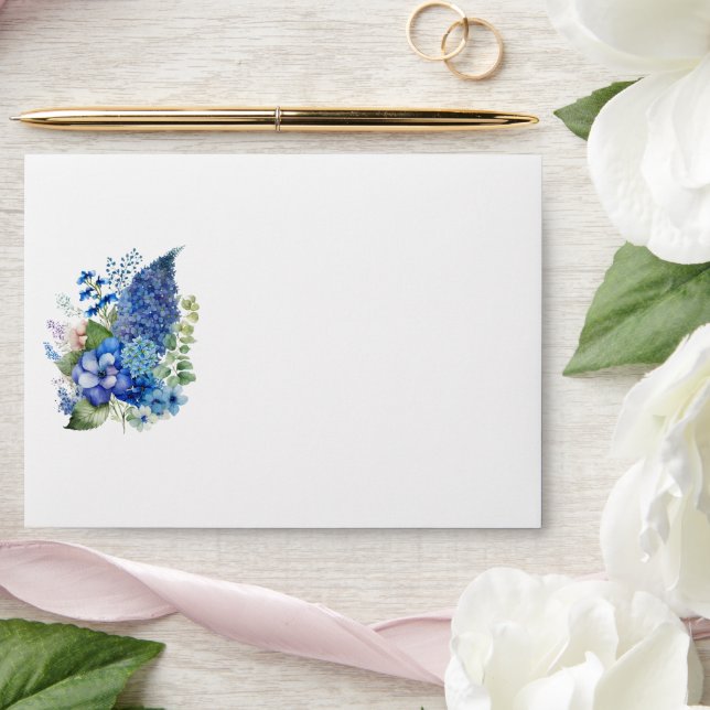 Bohemian Blue-Violet Floral Watercolor Envelope (Wedding)