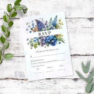 Bohemian Blue-Violet Floral Watercolor RSVP Card