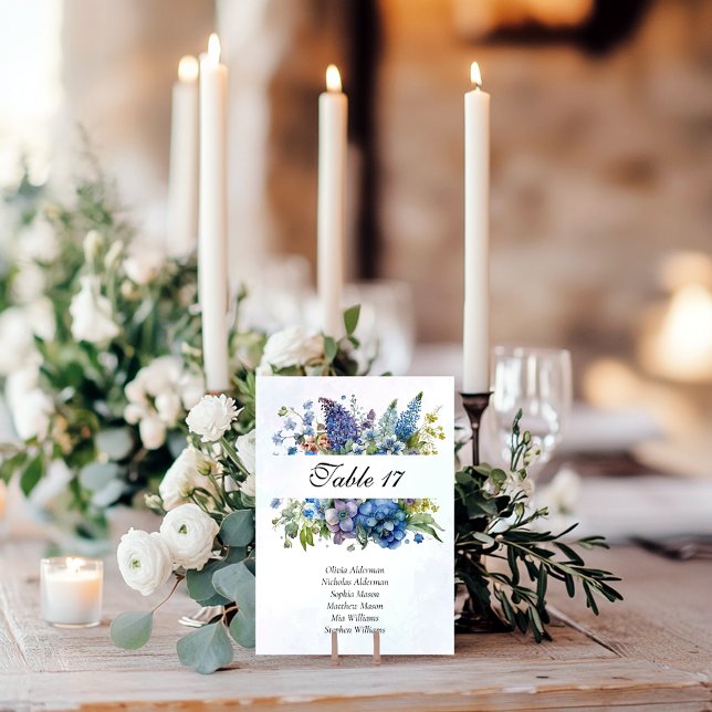 Bohemian Blue-Violet Floral Wedding Table Number (Creator Uploaded)