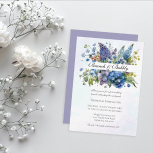 Bohemian Blue-Violet Watercolor Brunch & Bubbly Invitation