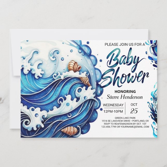 Bohemian Blue Water Baby Shower Invitation (Front)