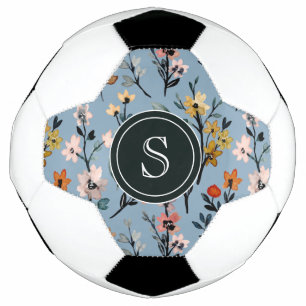 Bohemian Blue Watercolor Floral Monogrammed Football