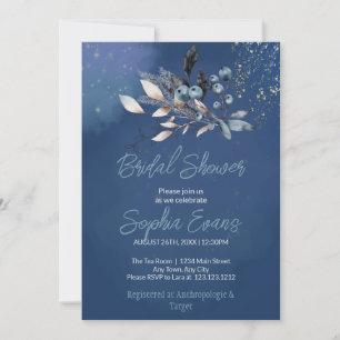Bohemian Blueberries & Greenery Blue Bridal Shower Invitation