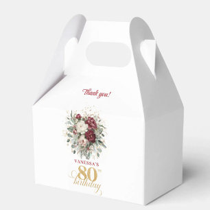 Bohemian Blush Burgundy 80th Birthday Favour Box