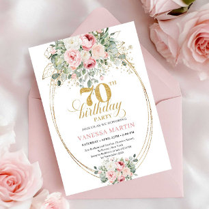Bohemian Blush Floral 70th Birthday Invitation