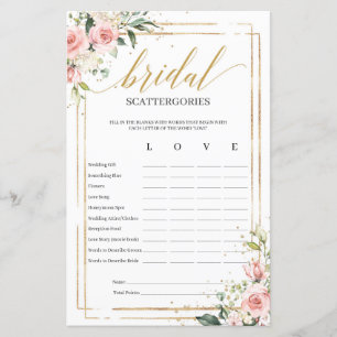 Bohemian blush floral Bridal Scattergories game