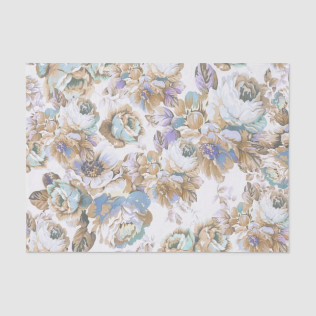 Bohemian blush lavender brown teal roses floral tissue paper (Front)