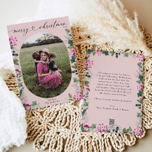 Bohemian Blush Pink 1 Photo Merry Christmas Card