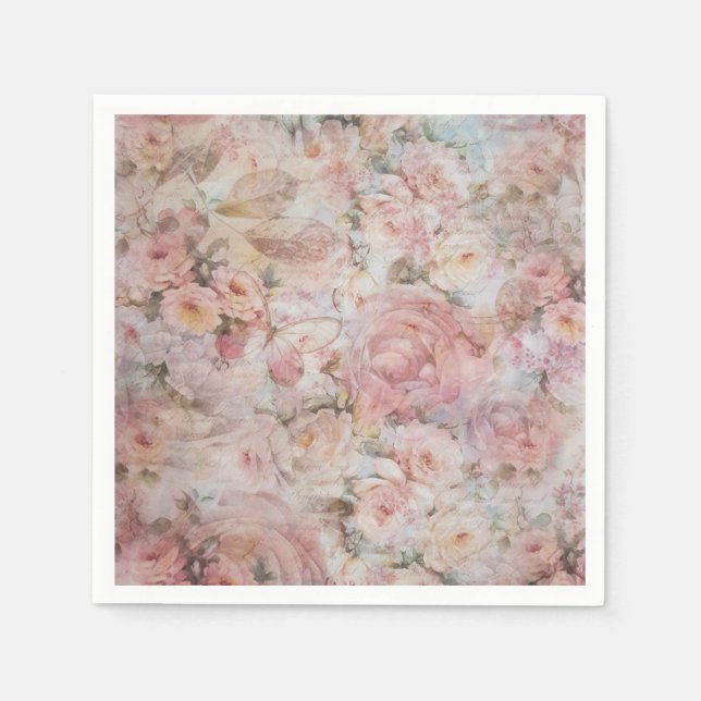 Bohemian blush pink collage floral typography napkin (Front)