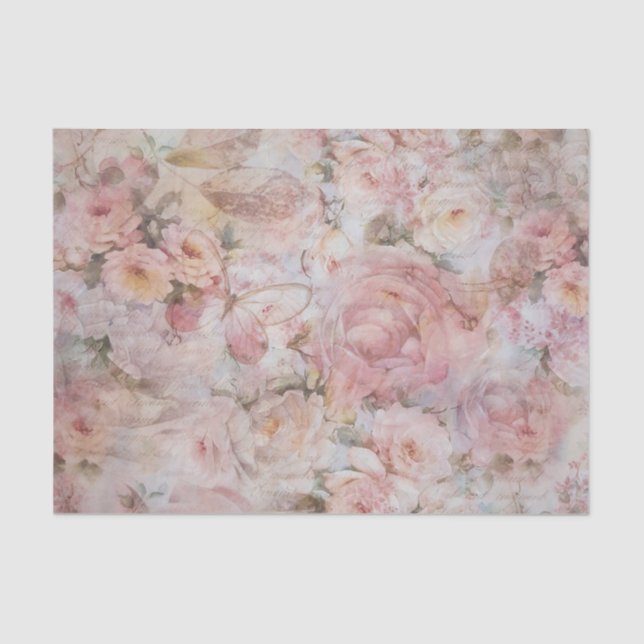 Bohemian blush pink collage floral typography tissue paper (Front)