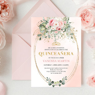 Bohemian Blush Pink Floral Quinceañera Invitation