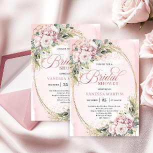 Bohemian Blush Pink Flowers Gold Shower Invitation