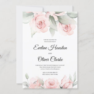 Bohemian blush pink roses and greenery boho weddin invitation