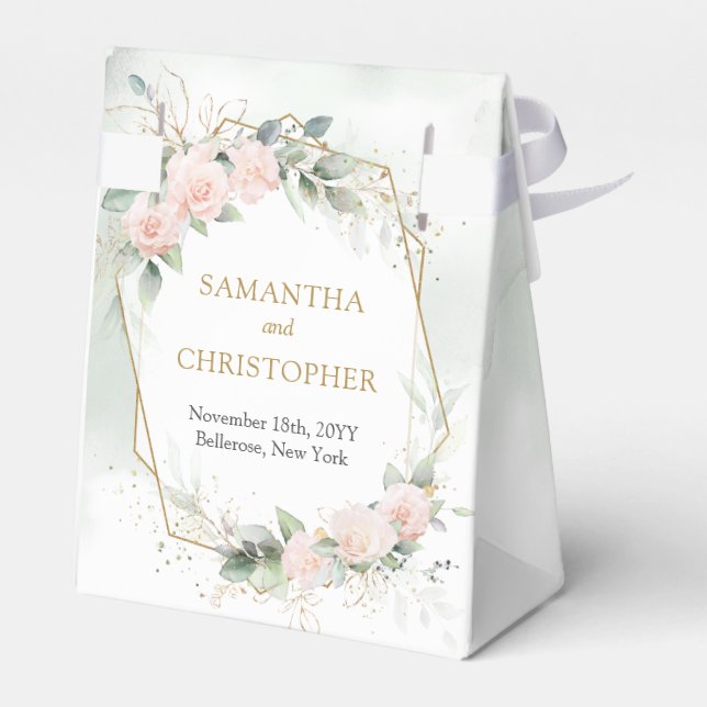 Bohemian  Blush roses eucalyptus gold wedding Favour Box (Back Side)