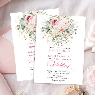 Bohemian Blush Roses Gold Glitter Wedding Invite