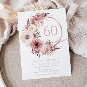Bohemian Blush Wreath 60th Birthday Party Invitation