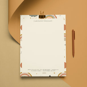 Bohemian Boho Abstract Rainbow Monogram Name Custom Letterhead