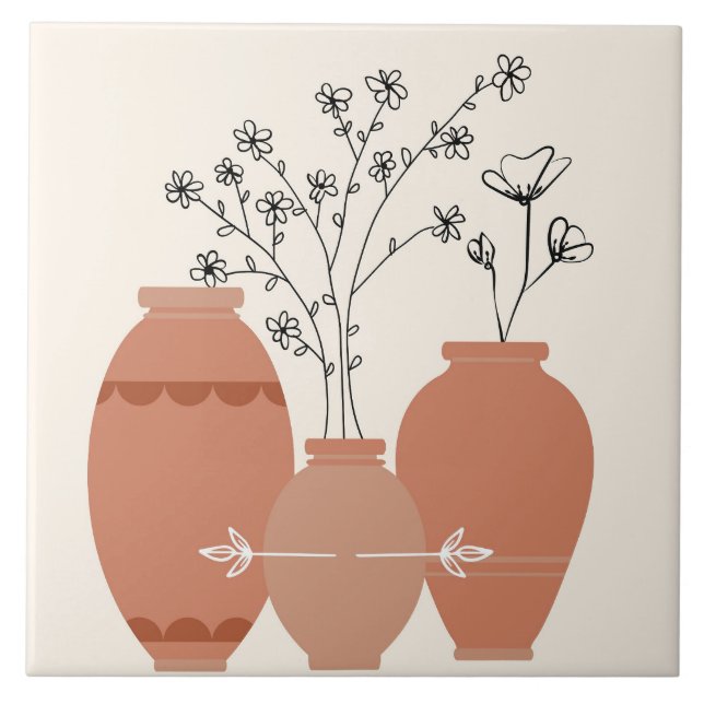 Bohemian Boho Art Abstract Terracotta Planters Tile (Front)