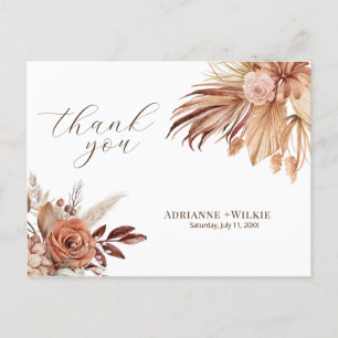 Bohemian Boho Autumn Pampas Wedding Thank You Postcard