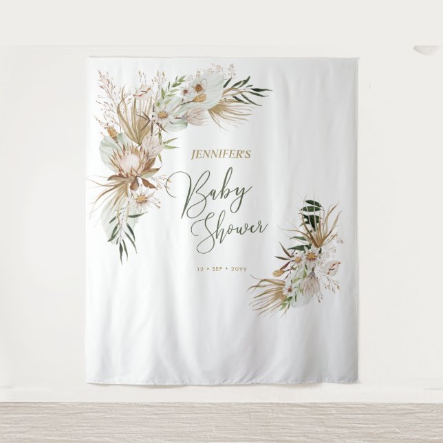 Bohemian Boho Baby Shower Decor Backdrop Tapestry (Front)