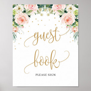 Bohemian boho blush pink floral guest book sign