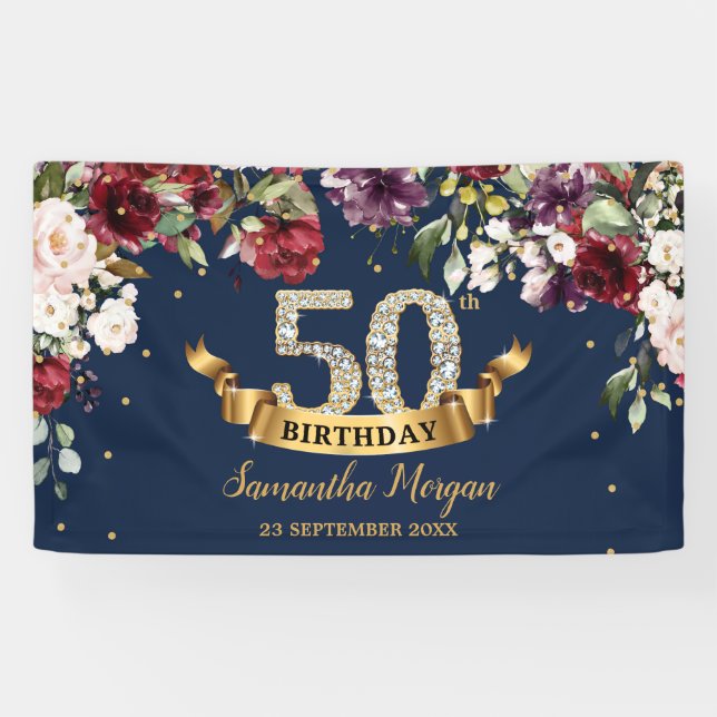 Bohemian boho burgundy blush pink birthday party banner (Horizontal)