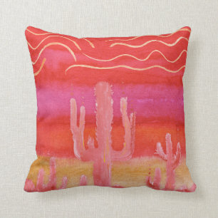 Bohemian BOHO Desert Saguaro Cactus Watercolor Cushion