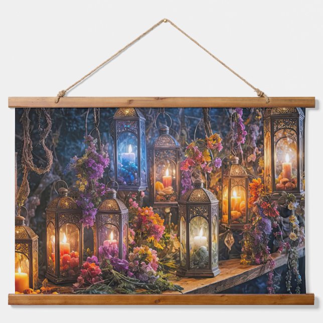 Bohemian Boho Dried Flowers Lanterns Wall Art (Front)
