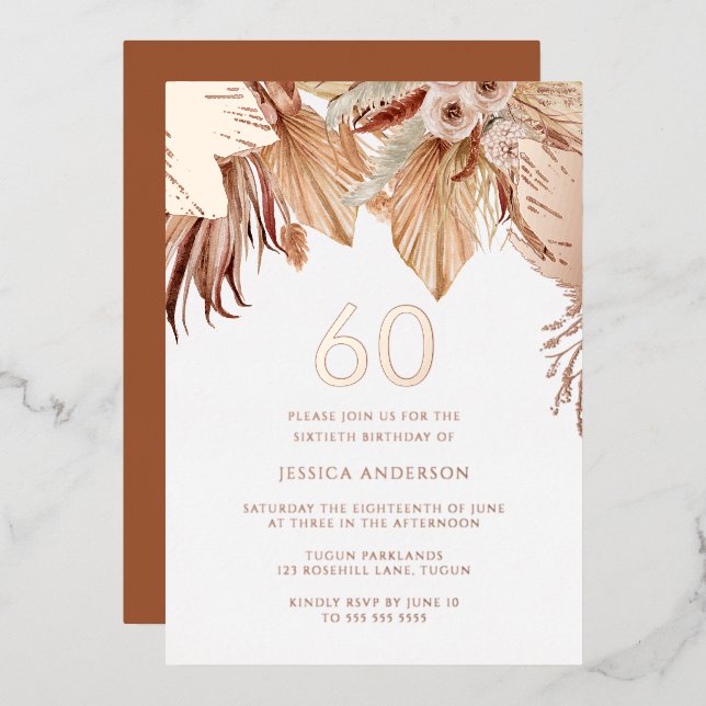 Bohemian Boho Floral 60th Birthday Party Rose Gold (Front/Back)