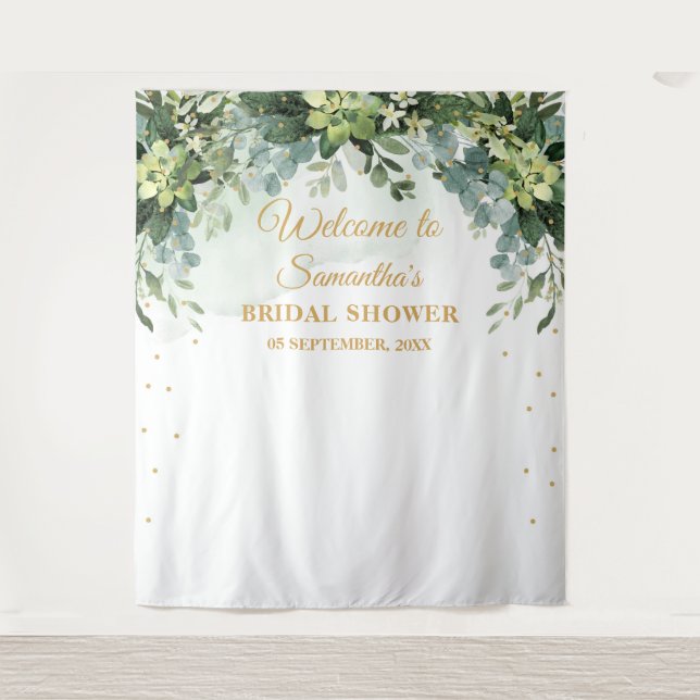 Bohemian boho greenery succulent bridal backdrop tapestry (Front)