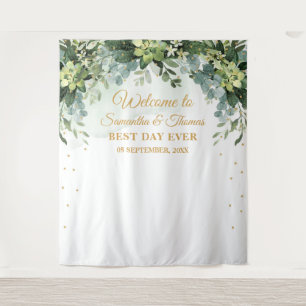 Bohemian boho greenery succulent wedding backdrop tapestry