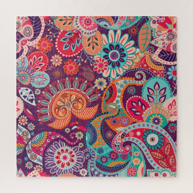 Bohemian Boho MOD Hippy Chic Flower Pattern Jigsaw Puzzle (Vertical)