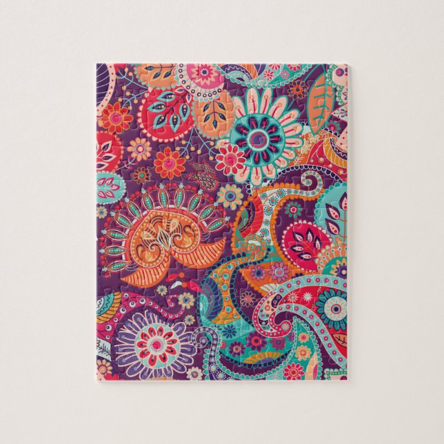 Bohemian Boho MOD Hippy Chic Flower Pattern Jigsaw Puzzle (Vertical)