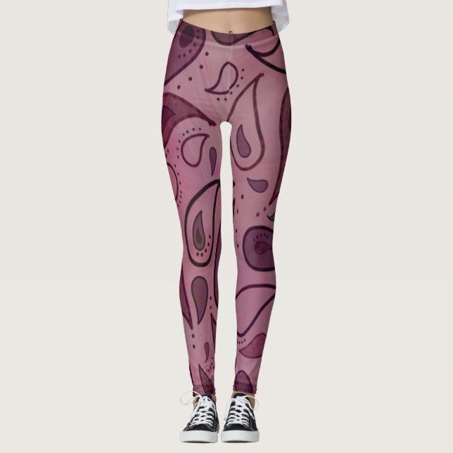  BOHEMIAN BOHO PINK PAISLEY YOGA PANTS (Front)