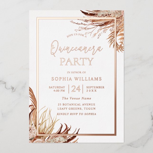 Bohemian Boho Quinceanera Party Rose Gold (Front)