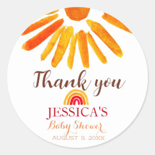 Bohemian Boho Rainbow Sun Baby Shower Orange Cute Classic Round Sticker