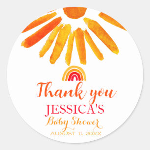 Bohemian Boho Rainbow Sun Baby Shower Orange Cute Classic Round Sticker