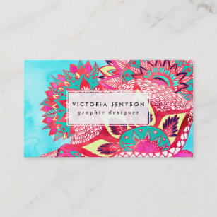 Bohemian boho red blue floral paisley pattern business card