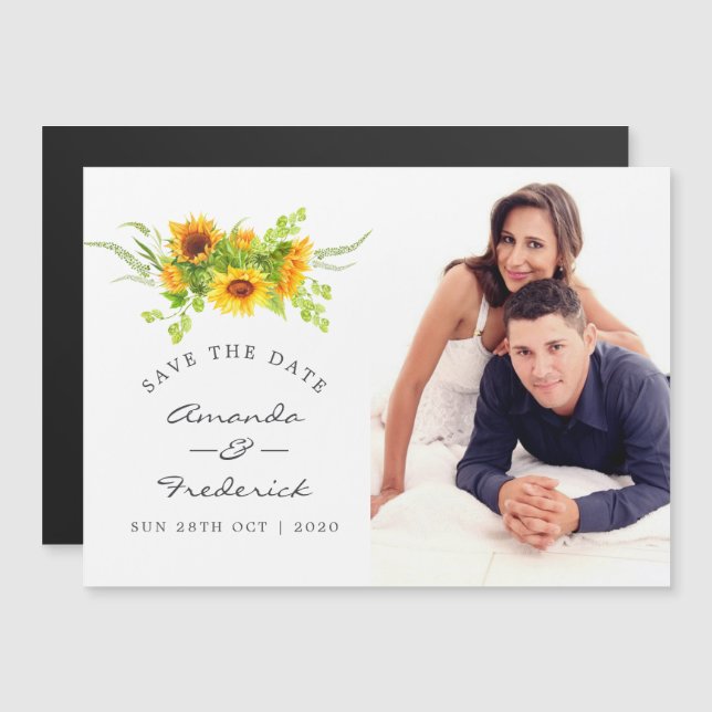 Bohemian Boho Sunflowers Wedding Save the Date Magnetic Invitation (Front/Back)