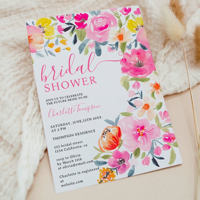 Bohemian bold floral watercolor bridal shower invitation (Bohemian bold floral watercolor bridal shower invitation)