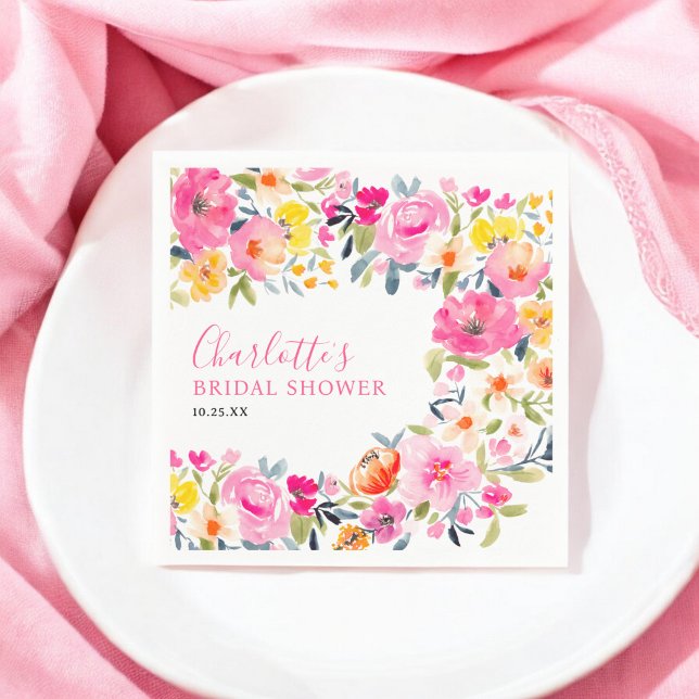 Bohemian bold floral watercolor bridal shower napkin (Bohemian bold floral watercolor bridal shower napkins)
